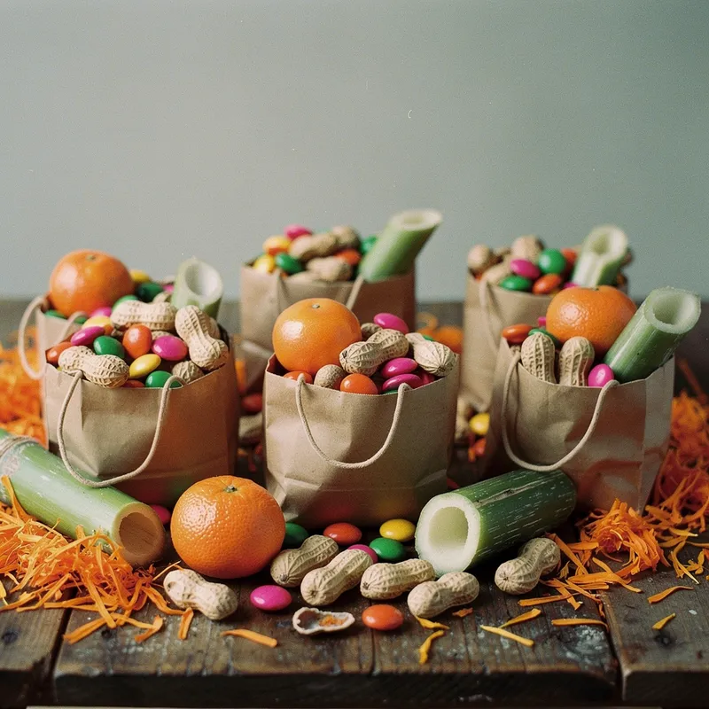 Saquinhos de doces e frutas